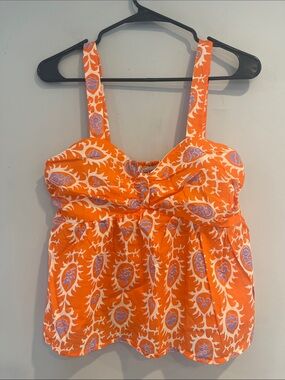 NWT Color Block Orange Tank Top with Lilac and White Print Size Medium